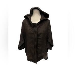 INIZIO BLACK LINEN Women's Hooded Jacket Size:L